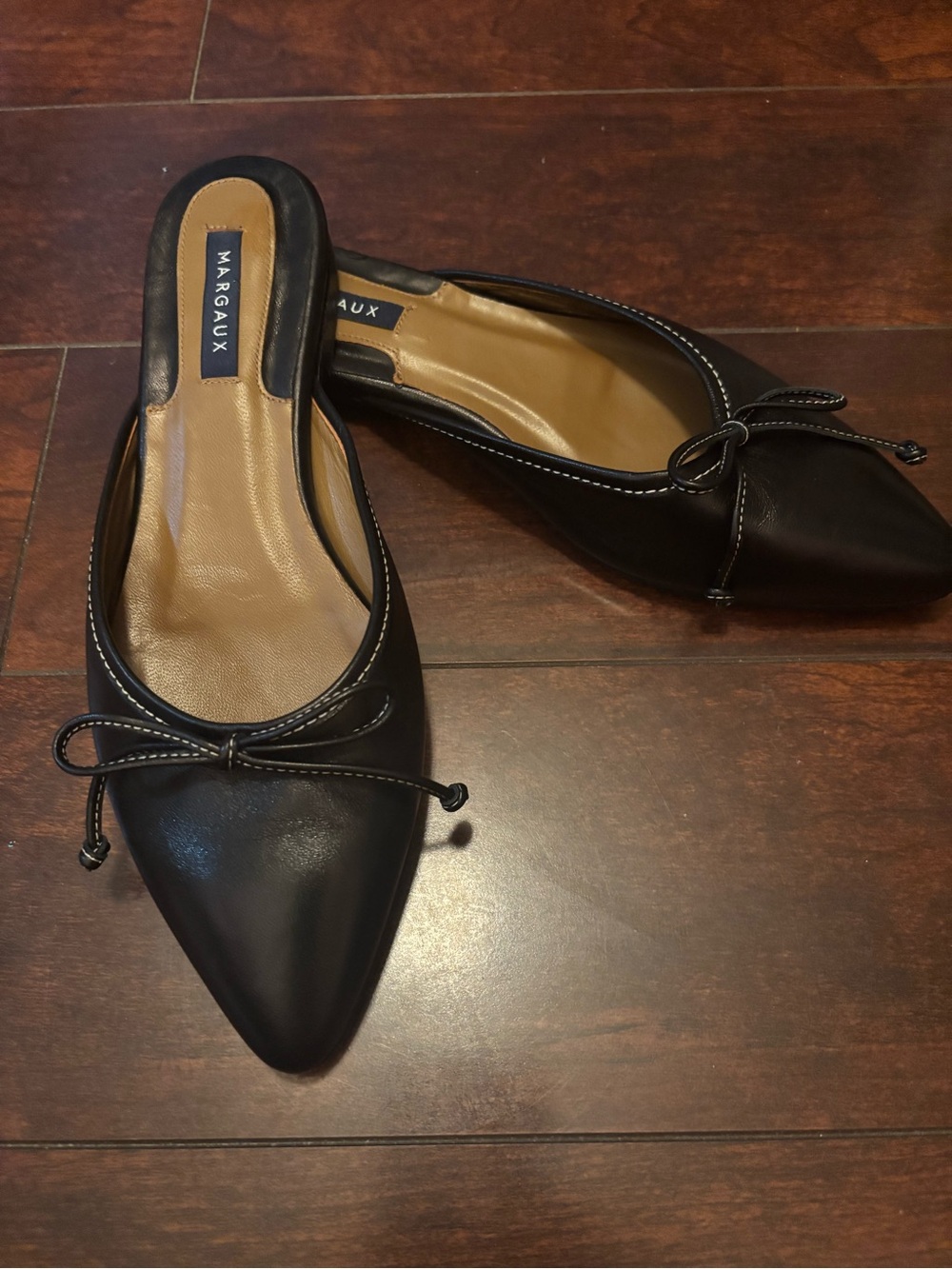 Margaux Black Pointed Toe Bow Slip-On Flats